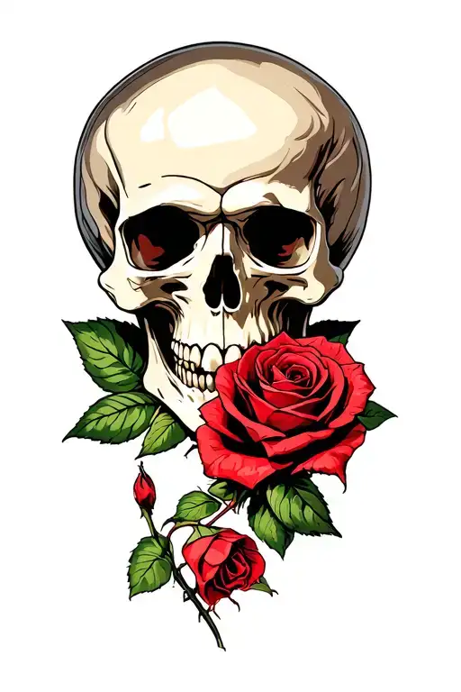 skull and rose surrounded being thrown nd tattoo design idea