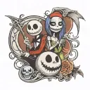 Nightmare Before Christmas jack, sally, zero, oogie boogie, moon in back  tattoo design idea