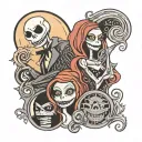 Nightmare Before Christmas jack, sally, zero, oogie boogie, moon in back  tattoo design idea