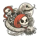 Nightmare Before Christmas jack, sally, zero, oogie boogie, moon in back  tattoo design idea