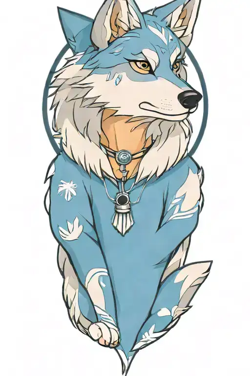 cherokee wolf pup blue and gray anime character tattoo design idea