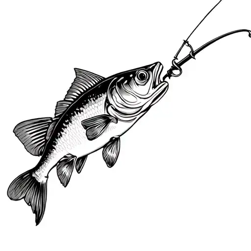 black and white detailed bass fishing  tattoo design idea