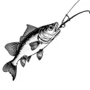 black and white detailed bass fishing  tattoo design idea