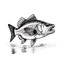 black and white detailed bass fishing  tattoo design idea