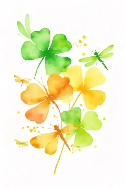 4 leaf clover with dragonflies pain hatred grief tattoo design idea