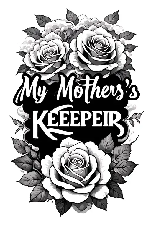 "My Mother’s KEEPER" roses and clouds surrounding tattoo design idea
