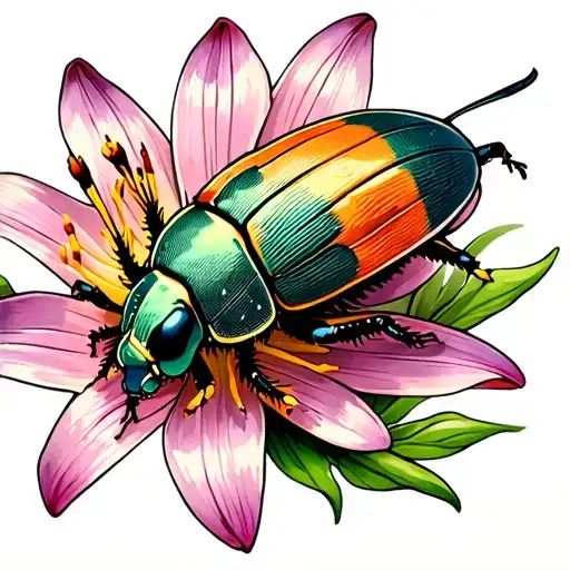 small stink bug on a lily flower tattoo design idea