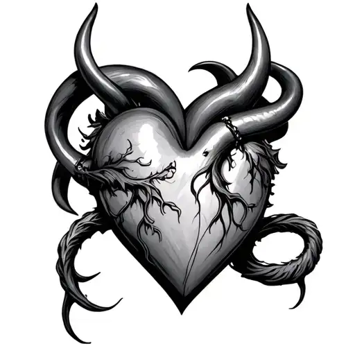 heart with devil horns and tail tattoo design idea