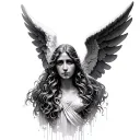 loss  grief portrait face wings spread wide angel tattoo design idea
