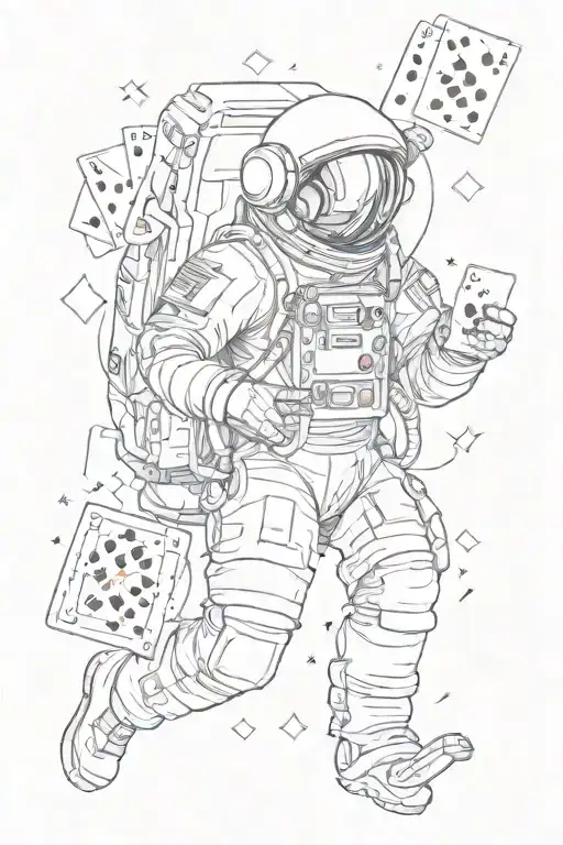 Astronaut with playing cards tattoo design idea