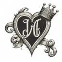 letter J with a heart around it and a crown tattoo design idea