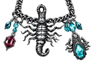 anklet with a ruby, topaz, turquoise, and scorpion charms hanging tattoo design idea