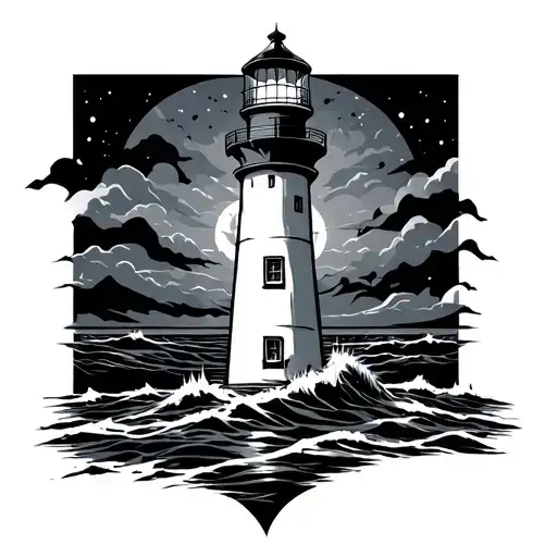lighthouse shining tattoo design idea