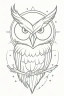half owl head tattoo with minimalist and clean lines sun rays and lightning in the background tattoo design idea