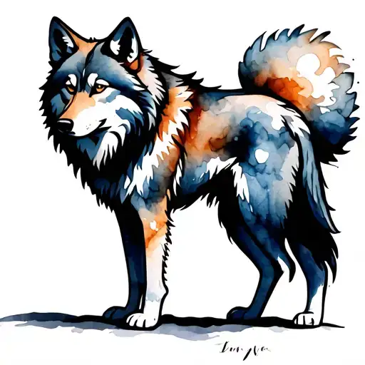 whole wolf body with feet and tail fading in shadows tattoo design idea