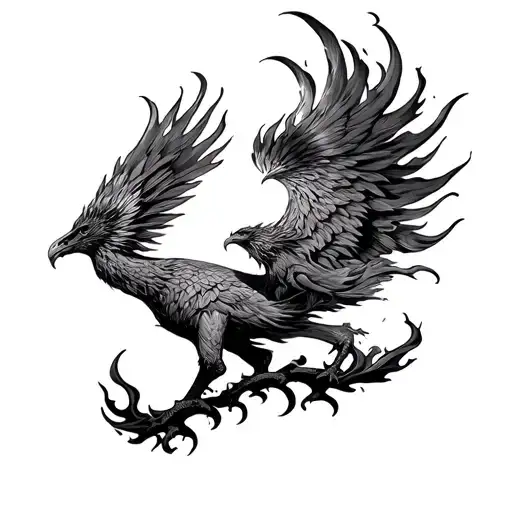 fierce Phoenix rising from flames tattoo design idea