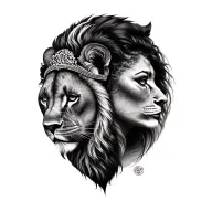 african queen and lioness face morphing tattoo design idea