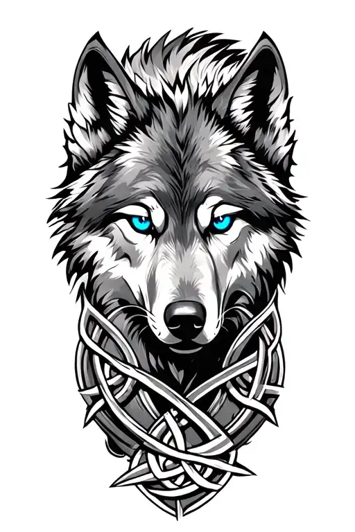wolf with blue eyes on armor tattoo design featuring Celtic trinity knot  tattoo design idea