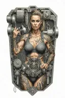 technology circuits with bodybuilding muscled women merging tattoo design idea