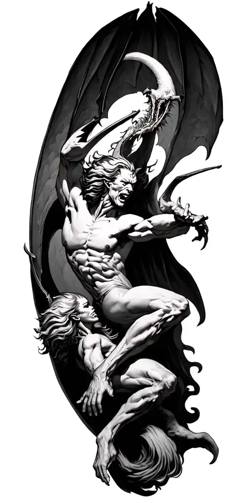 angles and demons fighting tattoo design idea