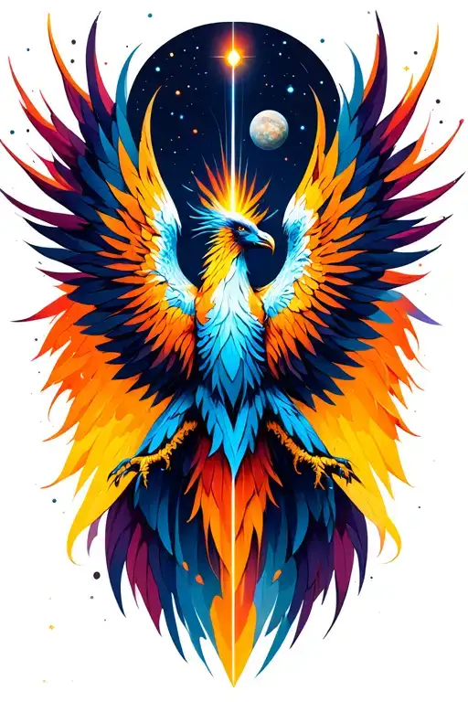 A cosmic phoenix emerging from space tattoo design idea