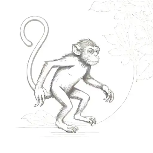 bali monkey running on two back legs tattoo design idea