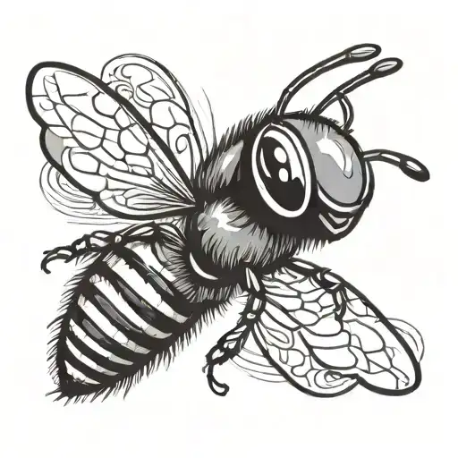 cute cartoon honeybee flying tattoo design idea
