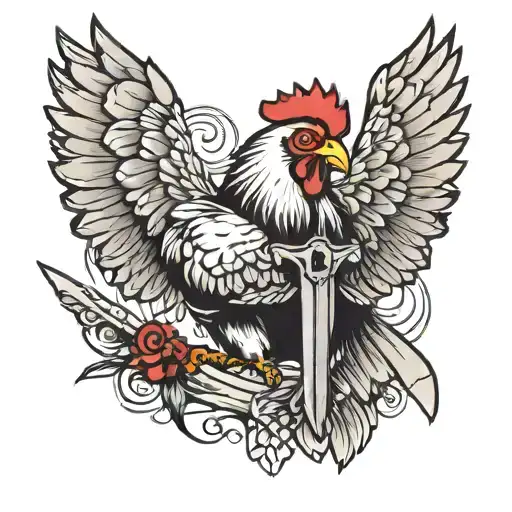 chicken holding a knife on wing tattoo design idea