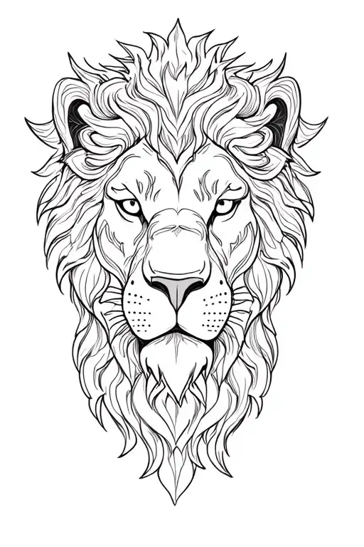 Half-sleeve upper arm tattoo design in blackwork style, a fierce lion head in the center, detailed linework and dotwork  tattoo design idea