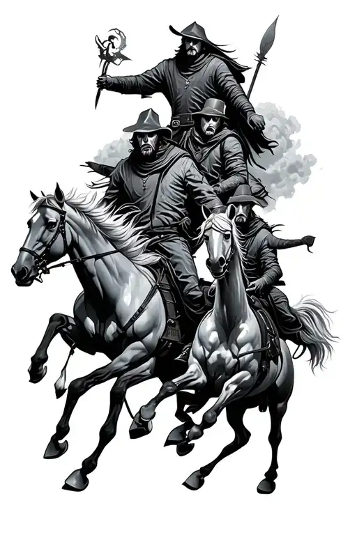 4 horsemen of the apocalypse riding tattoo design idea