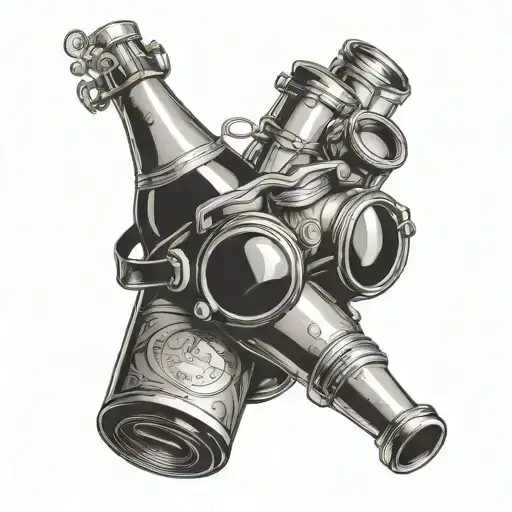 champagne bottle with marc jacon goggles tattoo design idea