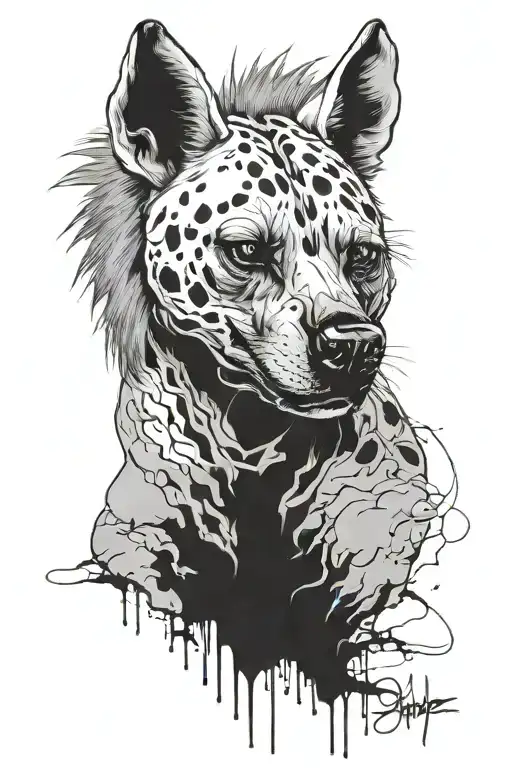 hyena covered in smoke tattoo design idea