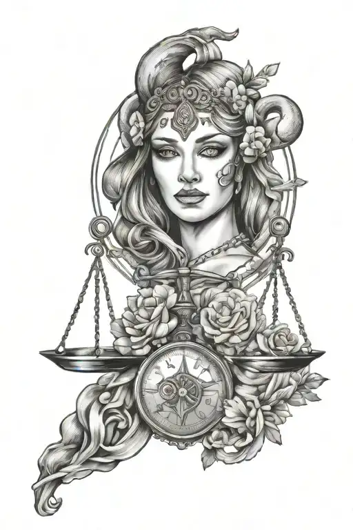 libra and aries zodiac sign combined women tattoo design idea