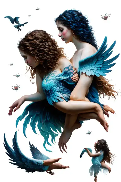 lost souls floating and angels tattoo design idea