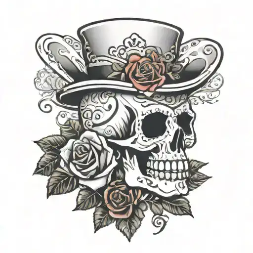day of the dead skull with rose and ace cards above  tattoo design idea