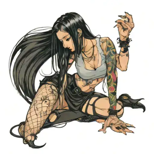 bend over,slim thick goth girl,emo, nude,sexy,lingerie,introverted,,long black hair, naked,fishnet,skirt,big butt,nails tattoo design idea