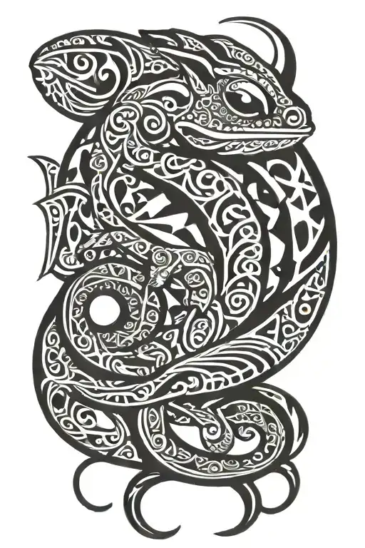 chameleon sitting tattoo design idea