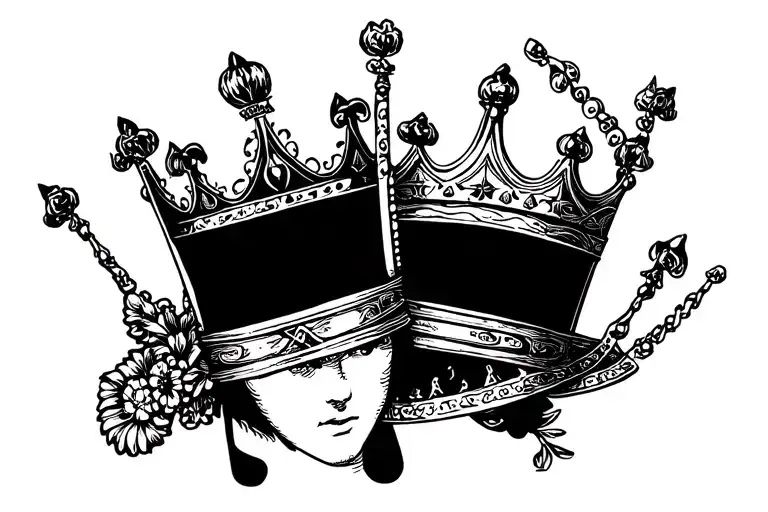card qeen and king crown tattoo design idea