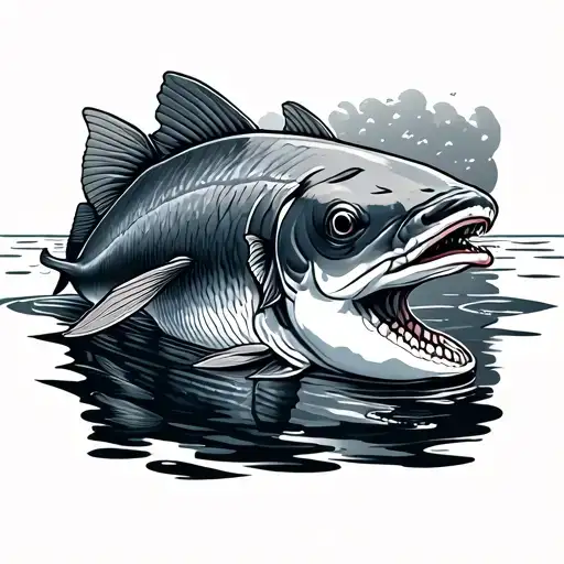 sturgeon swimming tattoo design idea