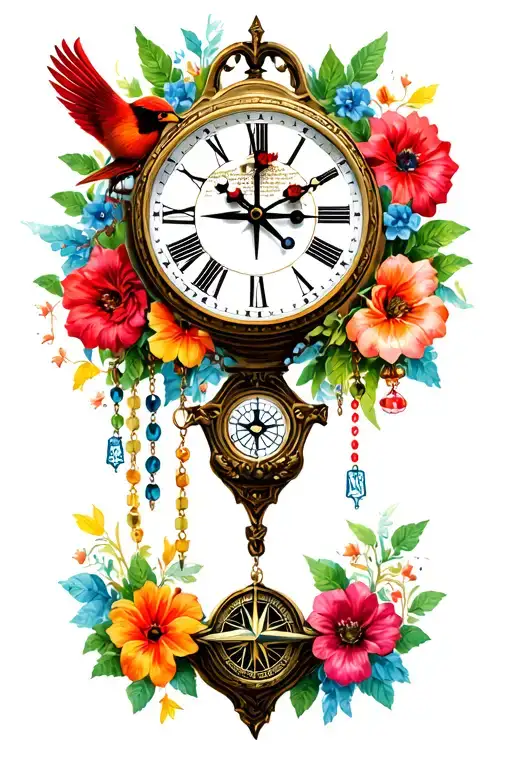 clock, cardinal, flowers, rosary, claddagh, compass, tree, bible  tattoo design idea