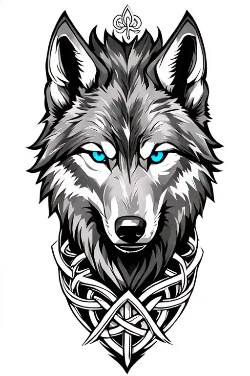 wolf with blue eyes on armor tattoo design featuring Celtic trinity knot  tattoo design idea