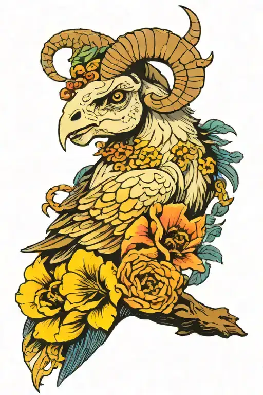 ram skull and dove perched tattoo design idea