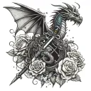 lust, love, passion, sexual fantasy, roses, stars, dragon, sword tattoo design idea