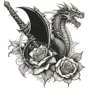 lust, love, passion, sexual fantasy, roses, stars, dragon, sword tattoo design idea