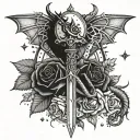 lust, love, passion, sexual fantasy, roses, stars, dragon, sword tattoo design idea