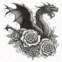 lust, love, passion, sexual fantasy, roses, stars, dragon, sword tattoo design idea