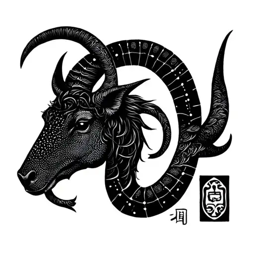 Capricorn zodiac sign in Japanese script with Viking runes tattoo design idea