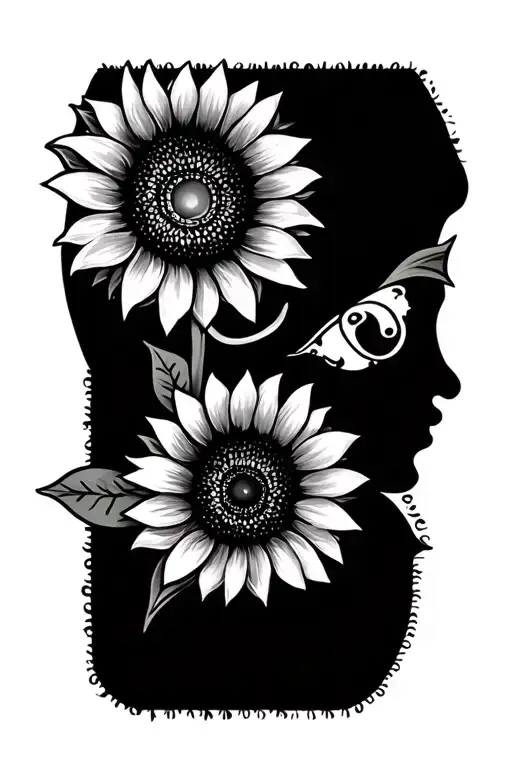 polynesian tribal tattoo with sunflower tattoo design idea