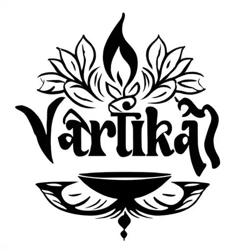 A small traditional diya (oil lamp) with its flame forming the word “Vartika” in Hindi (वर्तिका).The flame could be sty tattoo design idea