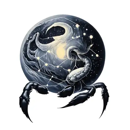 constellation Cancer in the style of realism and tattoo design idea